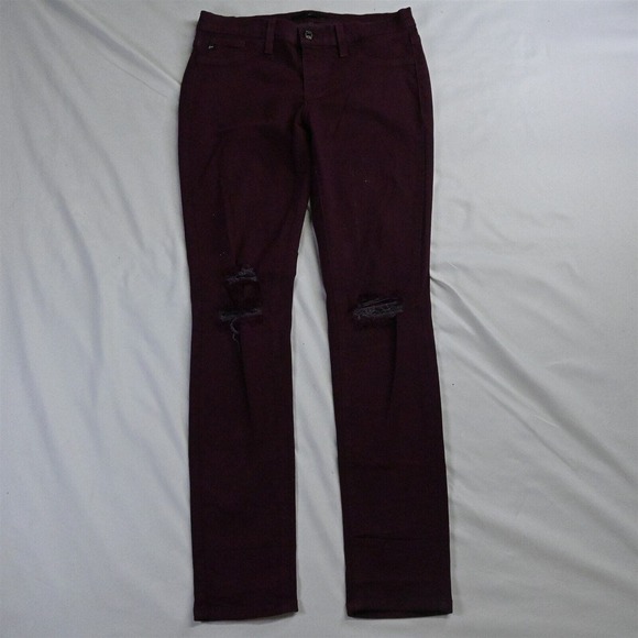 KanCan 9‎ / 28 Mid Rise Skinny Maroon Red Destroyed Stretch Denim Jeans - Picture 1 of 7
